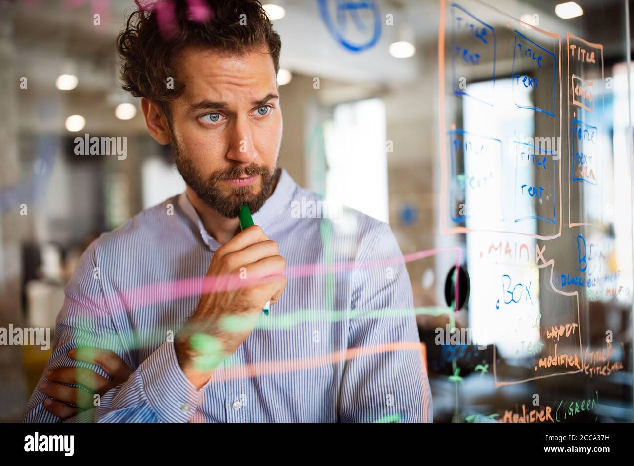 Programmer working and developing software in office Stock Photo