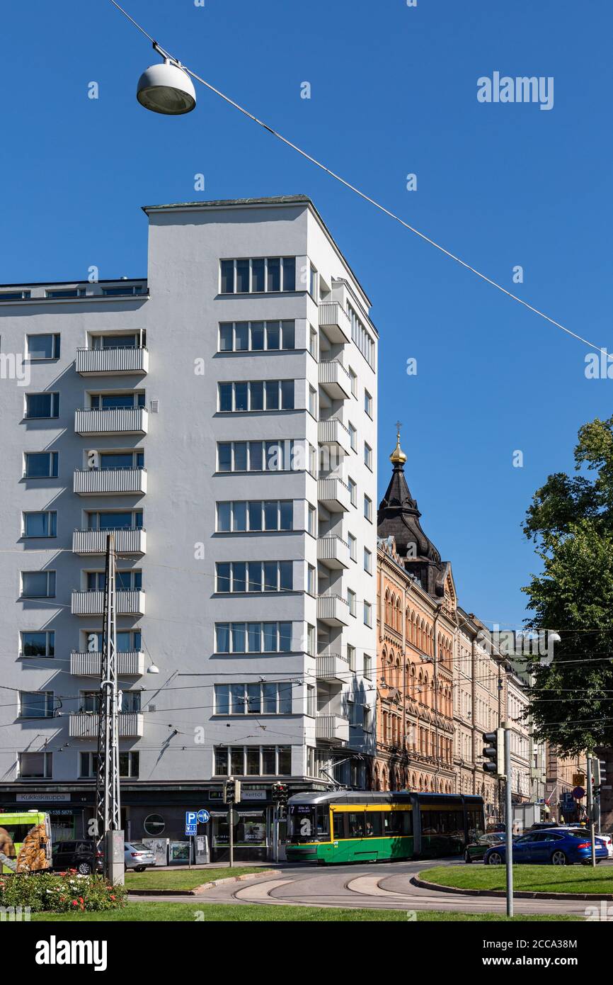 Residential building on the corner of Unioninkatu and Liisanakatu in Kruununhaka district of Helsinki, Finland Stock Photo