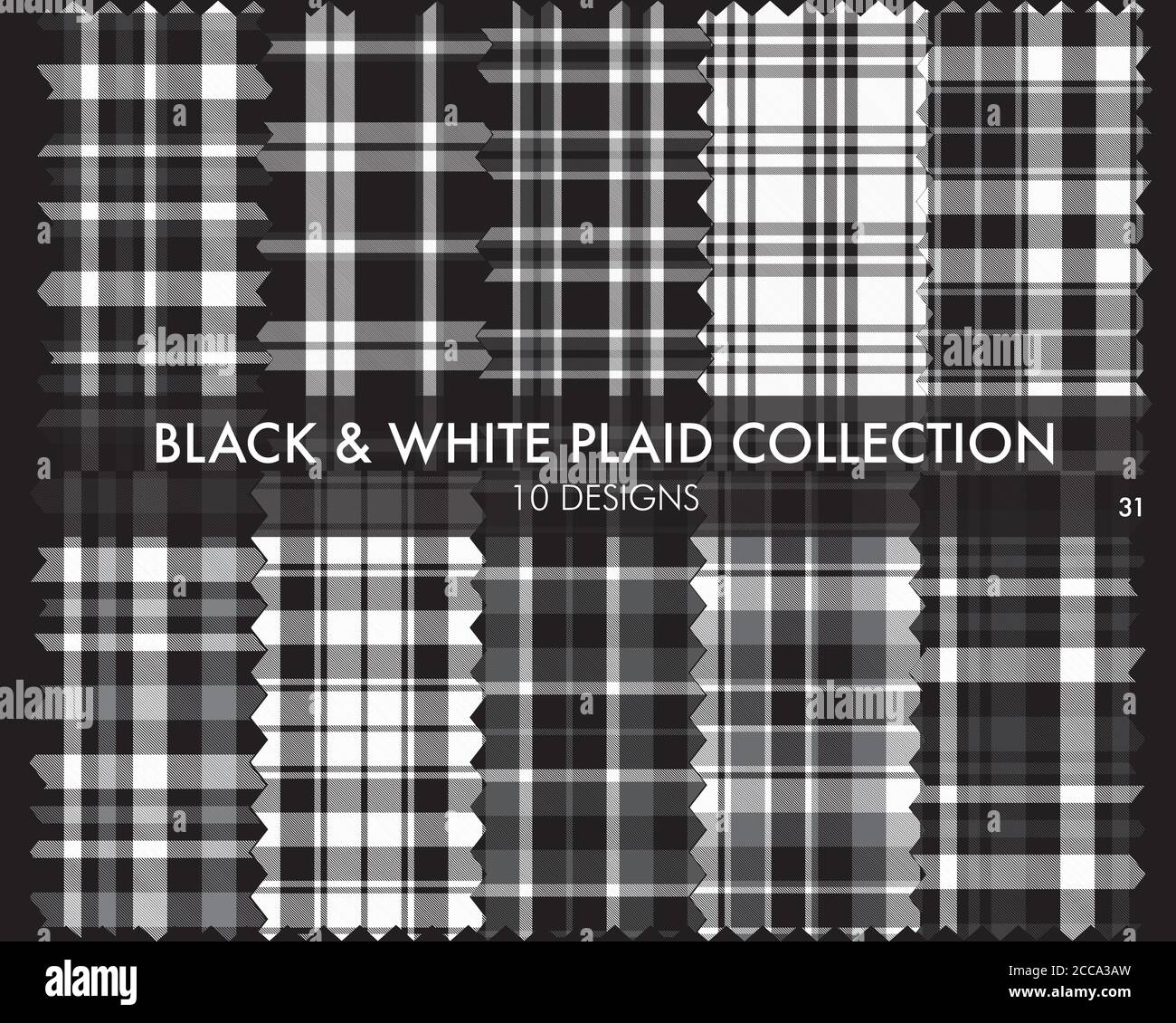 Black and White Plaid, tartan seamless pattern collection includes 10 ...