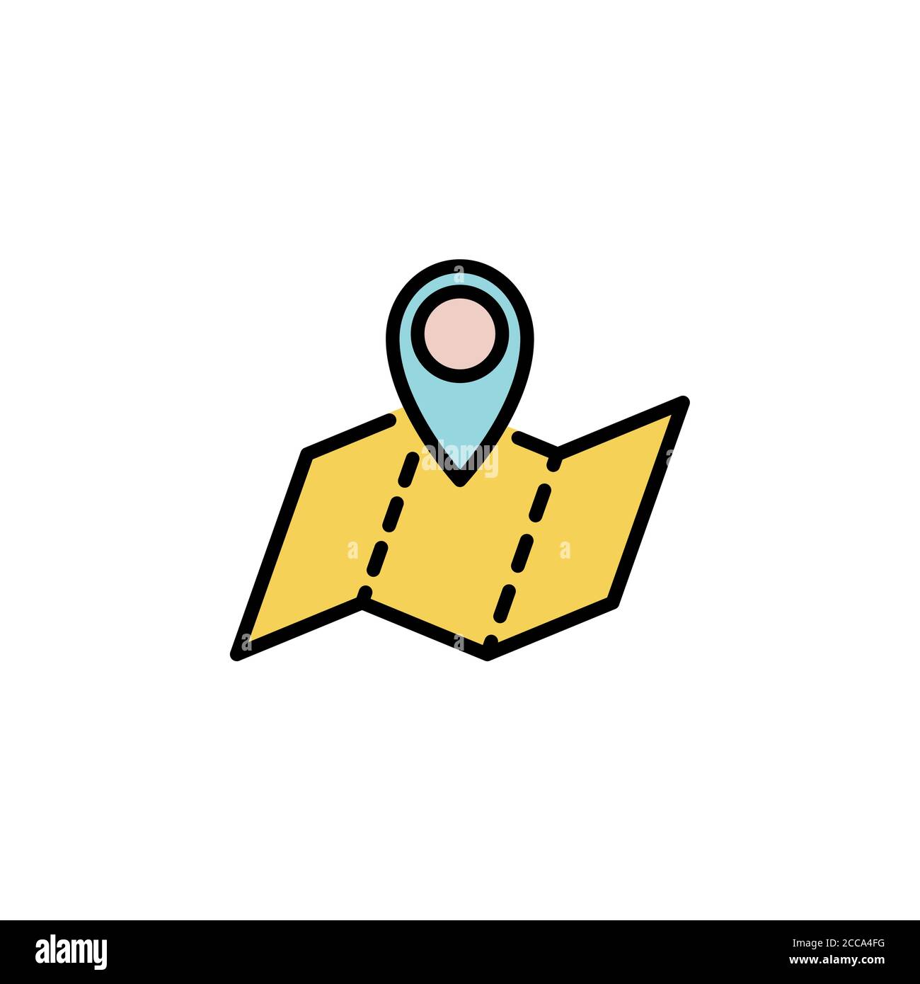 map pointer and map color icon thin line, linear, outline. regional map, location Simple sign, logo. Stock Vector