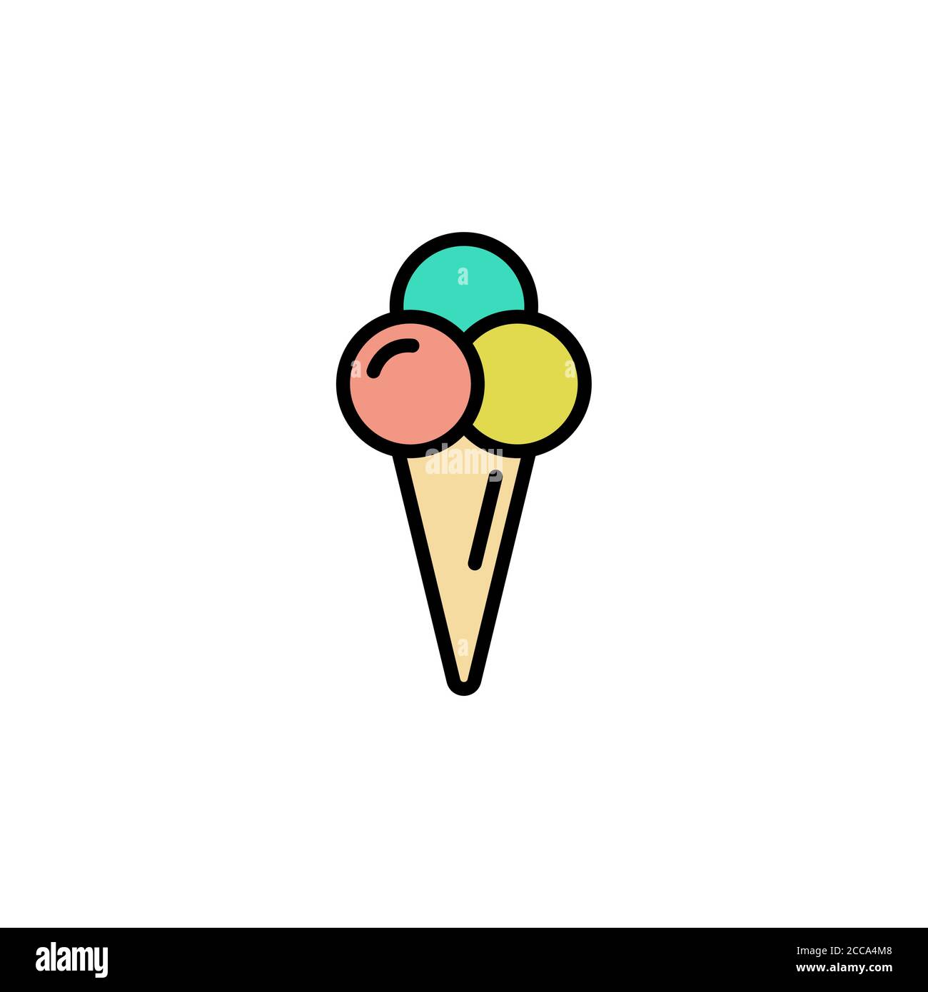 Colorful 3 ball cone ice cream set Royalty Free Vector Image