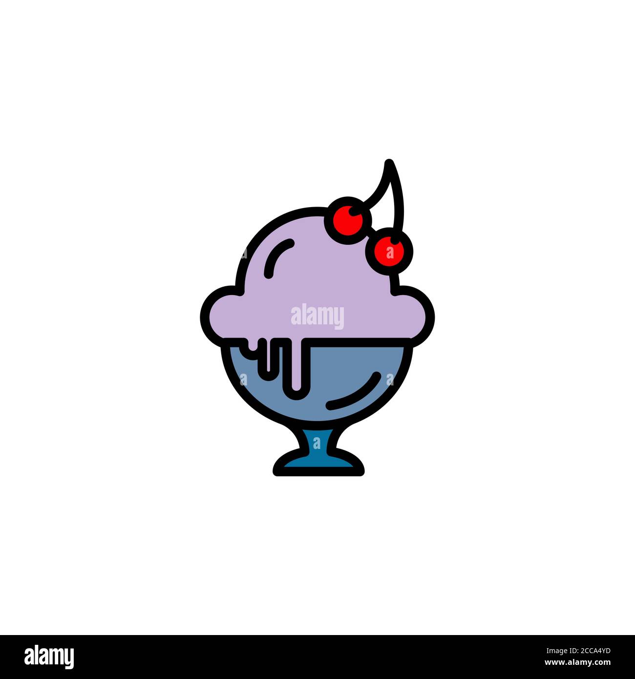 Ice cream with cherry in cup color icon thin line, linear, outline ...