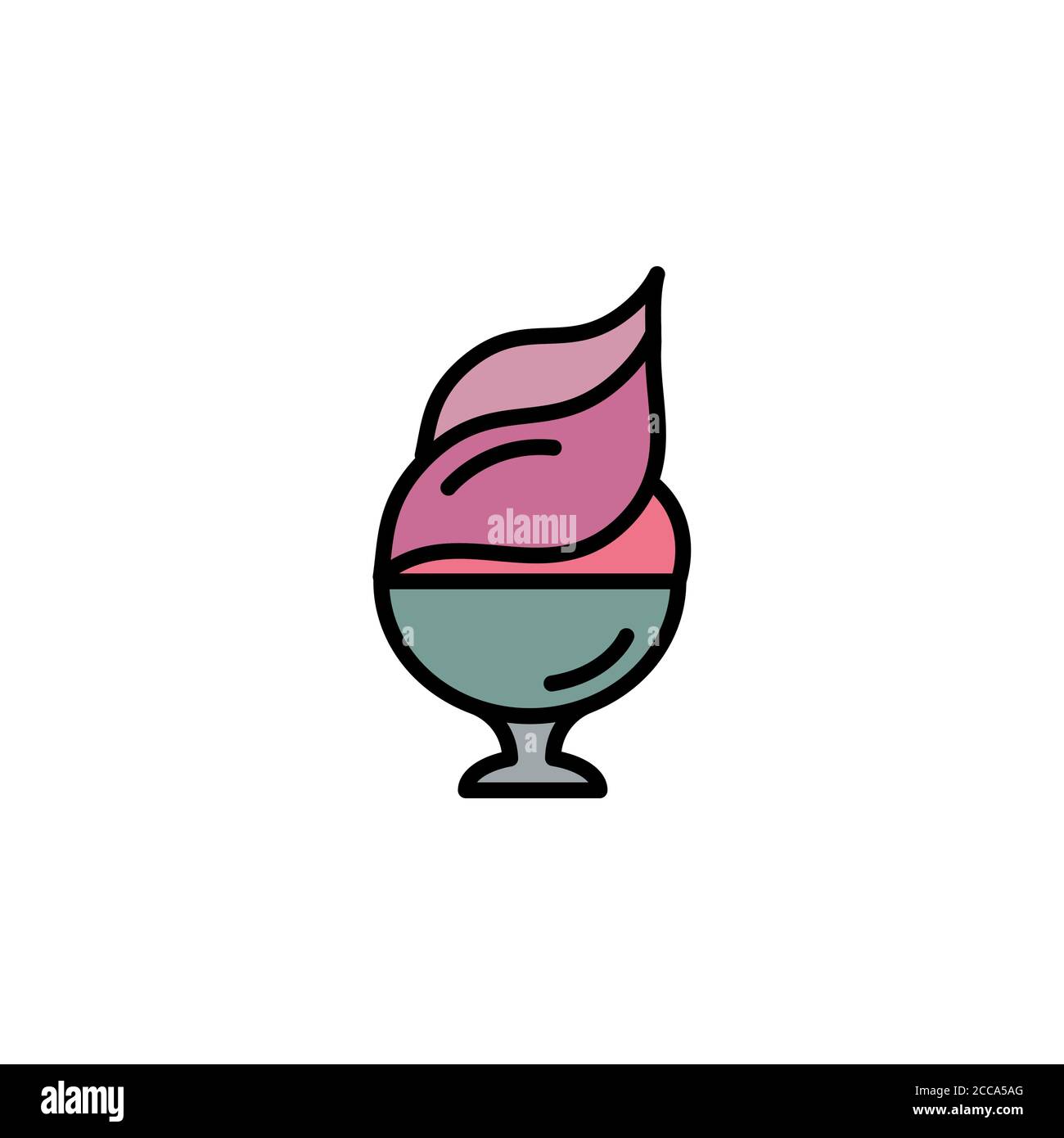 Ice cream in cup color icon thin line, linear, outline. dessert or ...