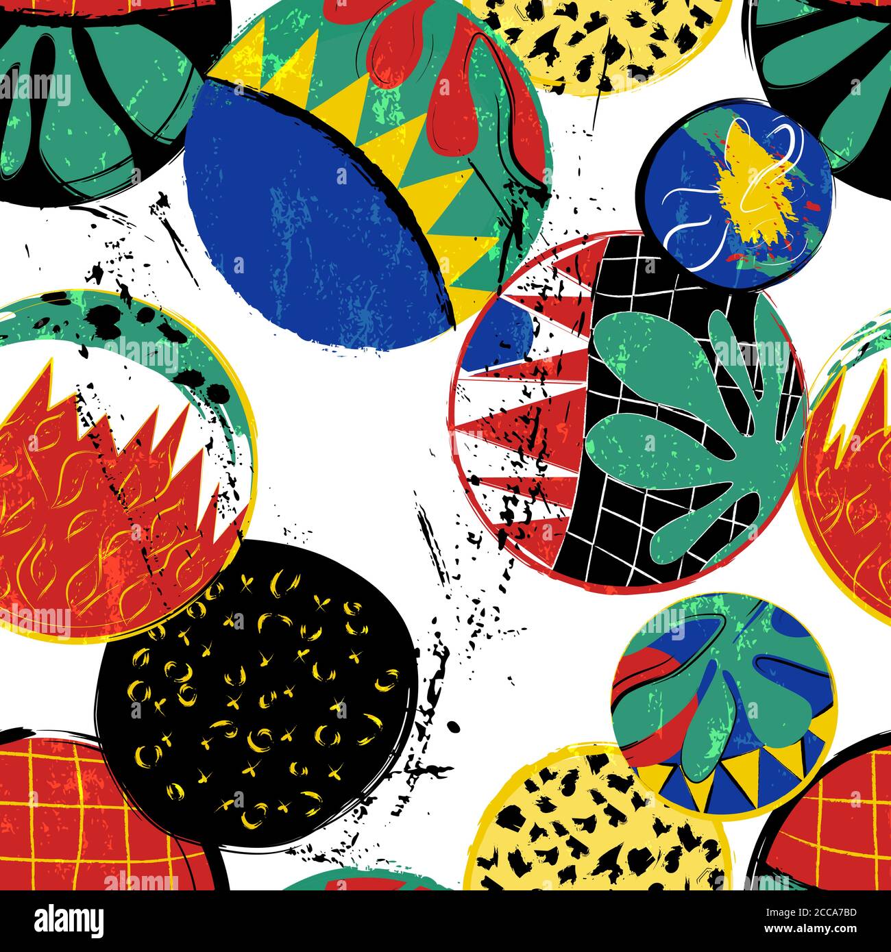 seamless pattern background, with circles, ornaments, strokes and splashes Stock Vector