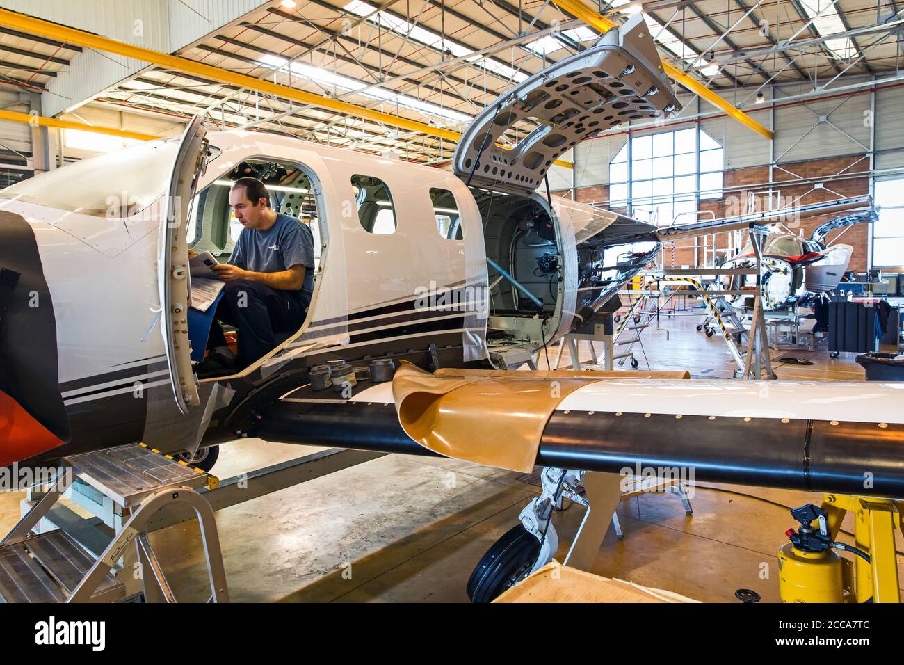 Aircraft production of the Socata TBM 900 and 950 in the aircraft factory Daher-Socata at the airport in Tarbes South France. Stock Photo