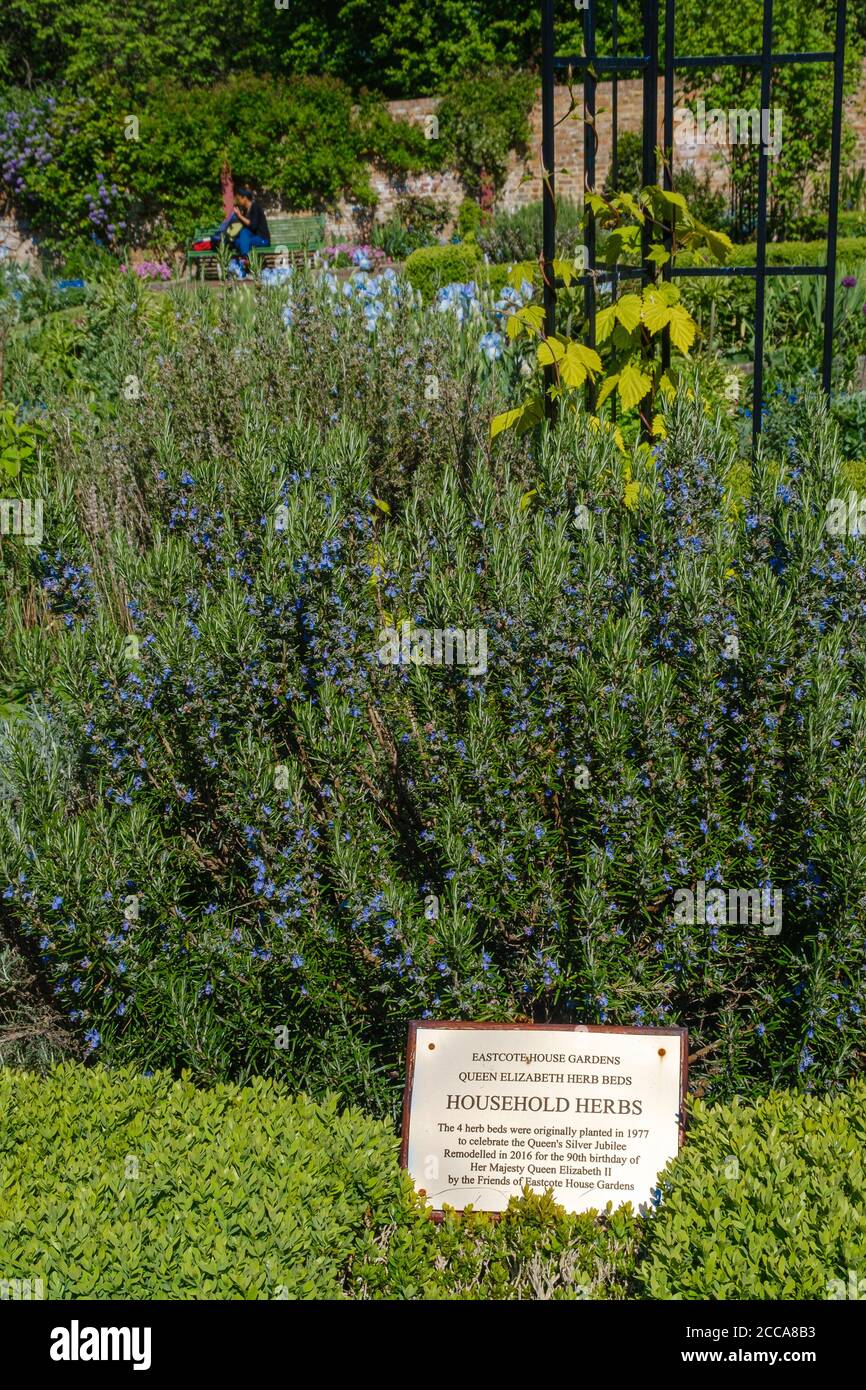 Household herb garden, one of four herb beds planted in 1977 for Queens Silver Jubilee, remodelled in 2016 for 90th birthday of Queen Elizabeth ll. Stock Photo