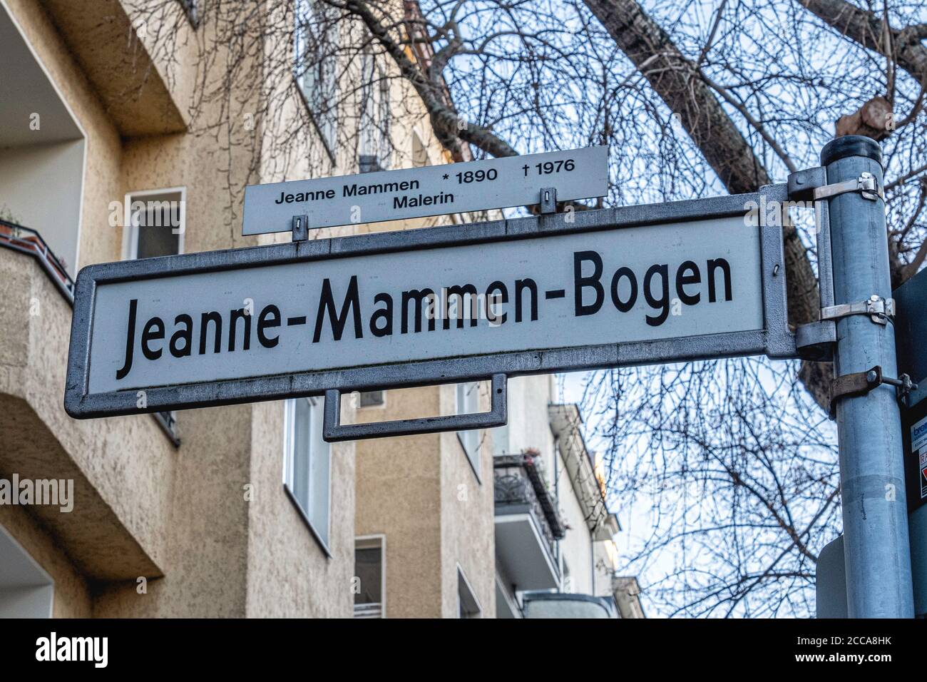 Jeanne Mammen Bogen Street sign. Road named after artist In Charlottenburg, Berlin Stock Photo