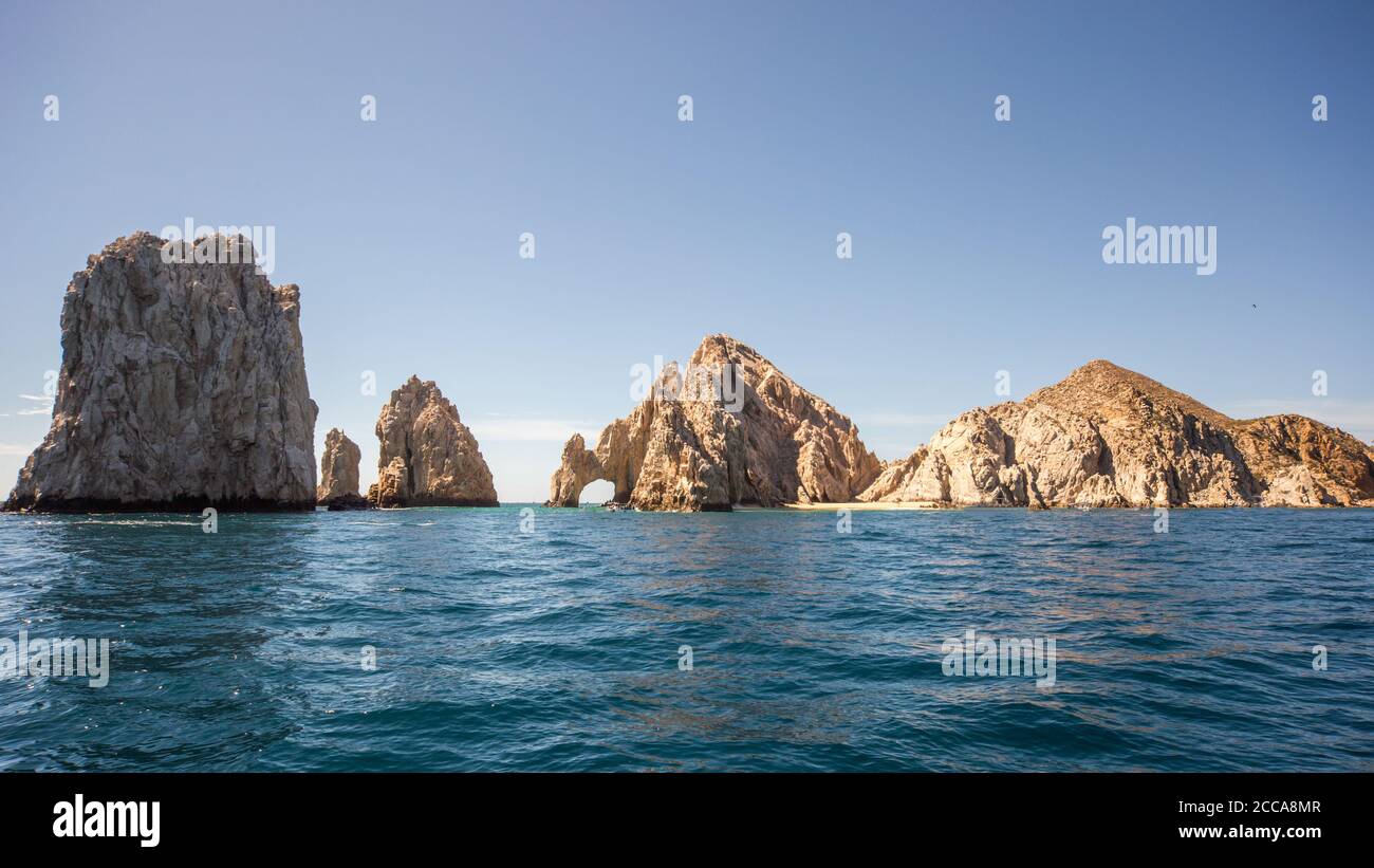 The arch of Cabo San Lucas, is a distinctive rock formation at the southern tip of Cabo San Lucas, which is itself the extreme southern end of Mexico' Stock Photo