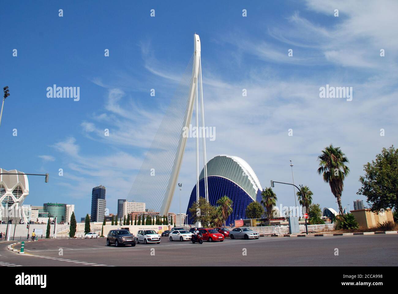 El Pont de L'Assut de L'Or (The Bridge of the Dam of Gold)  by the City of Arts and Sciences in Valencia, Spain on September 2, 2019. Stock Photo