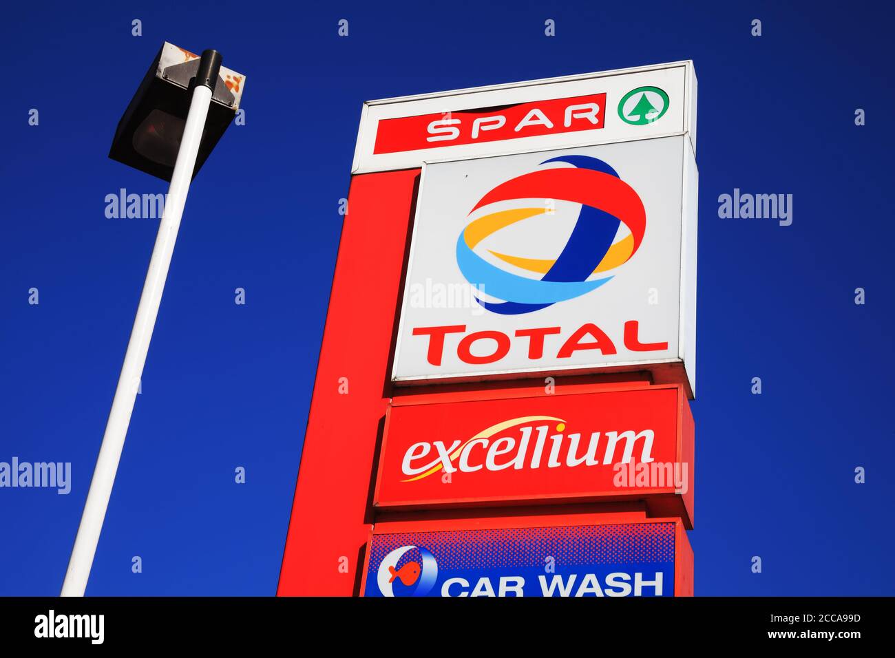 London, UK, May 26, 2012 : A  Total petrol station garage pump price sign in the Kilburn High Road showing its company logo stock photo Stock Photo