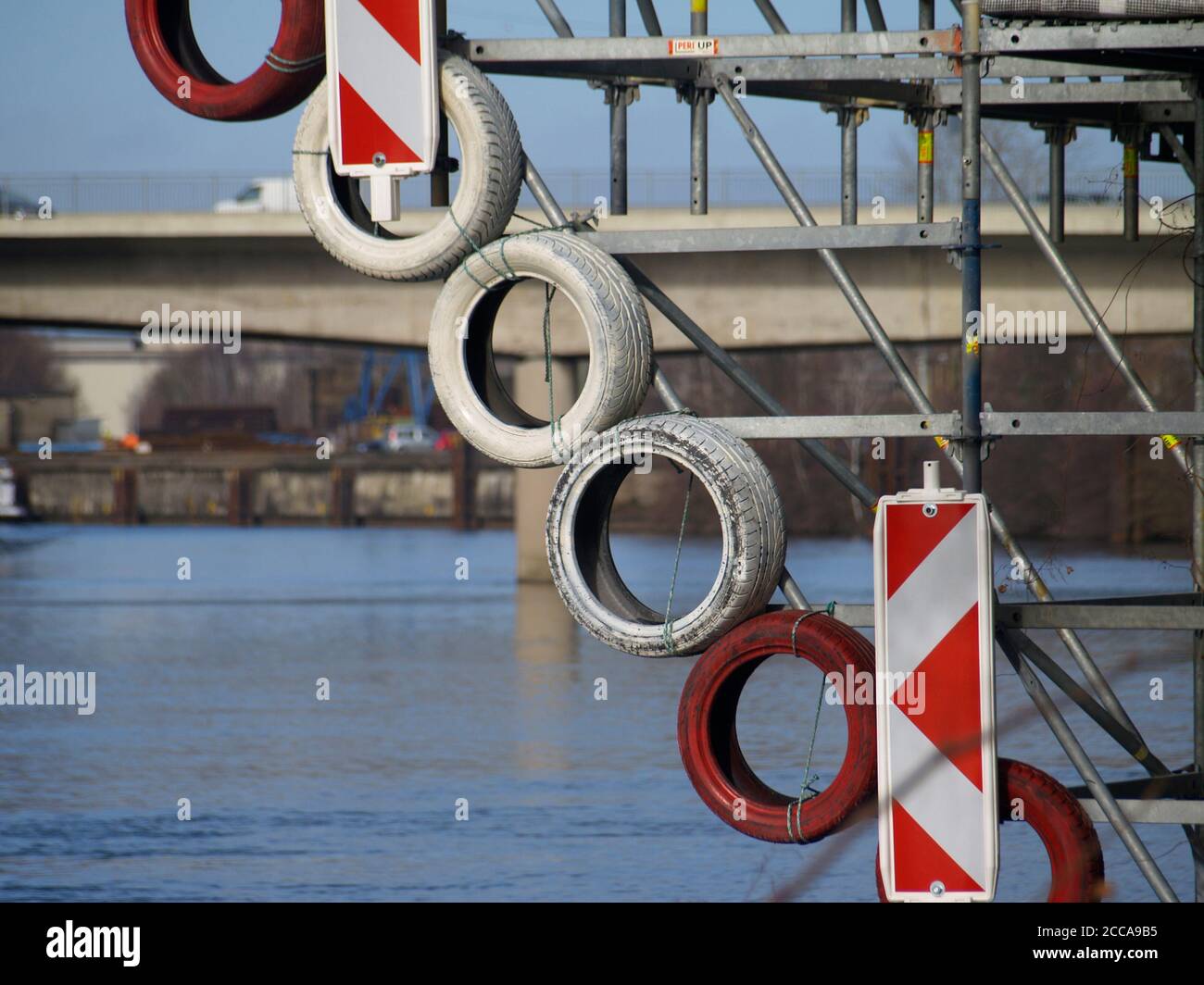 Old tires as a protection at a construction site of an old railroad