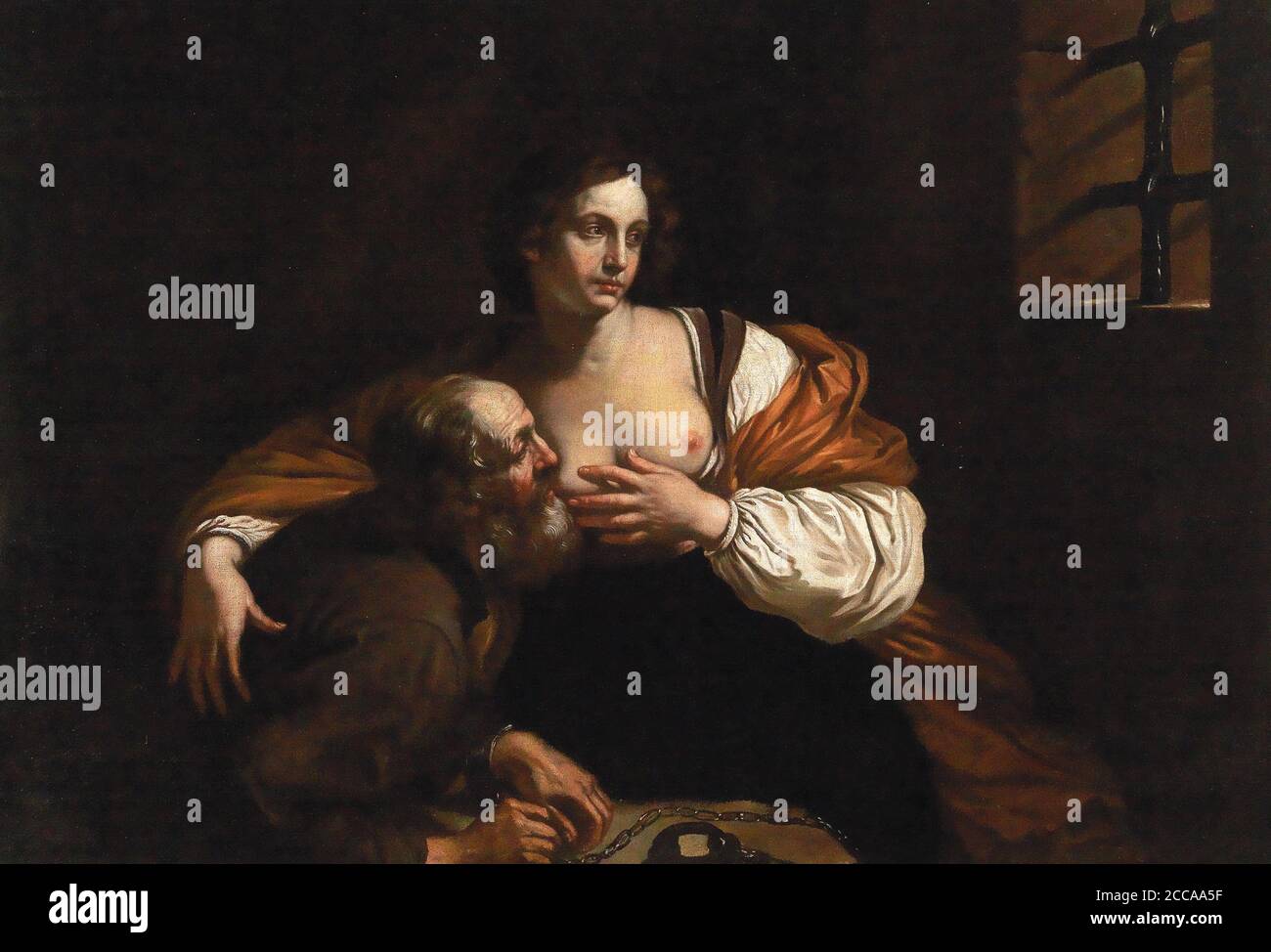 Roman Charity. Museum: PRIVATE COLLECTION. Author: GUERCINO. Stock Photo