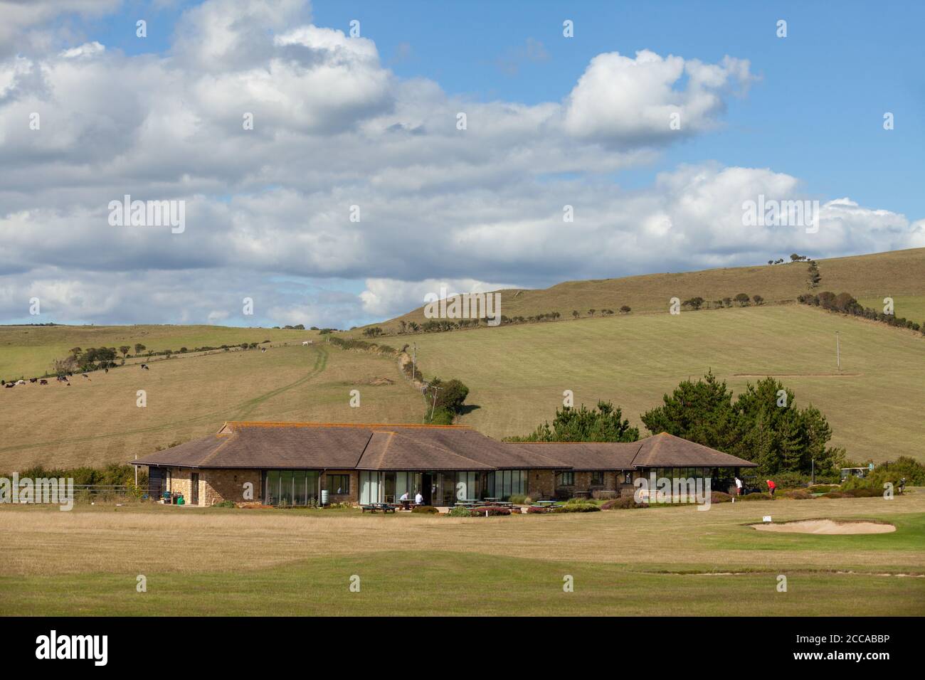 The clubhouse of Bridport and West Dorset Golf Club, near Burton Freshwater, Dorset, England. Stock Photo