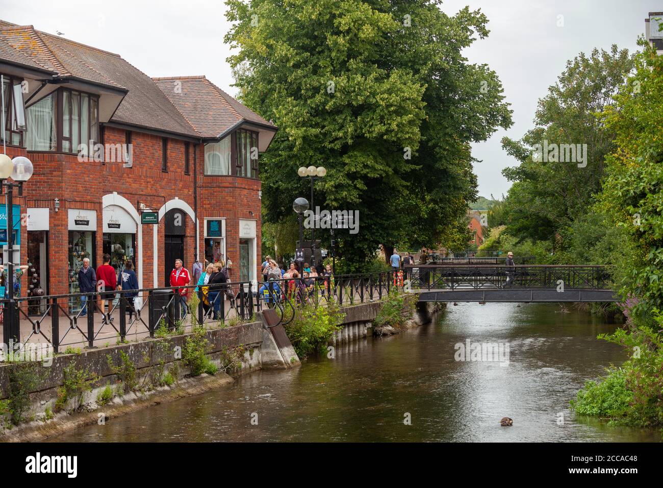 The Maltings shopping area along the River Avon, Salisbury, Wiltshire, England Stock Photo