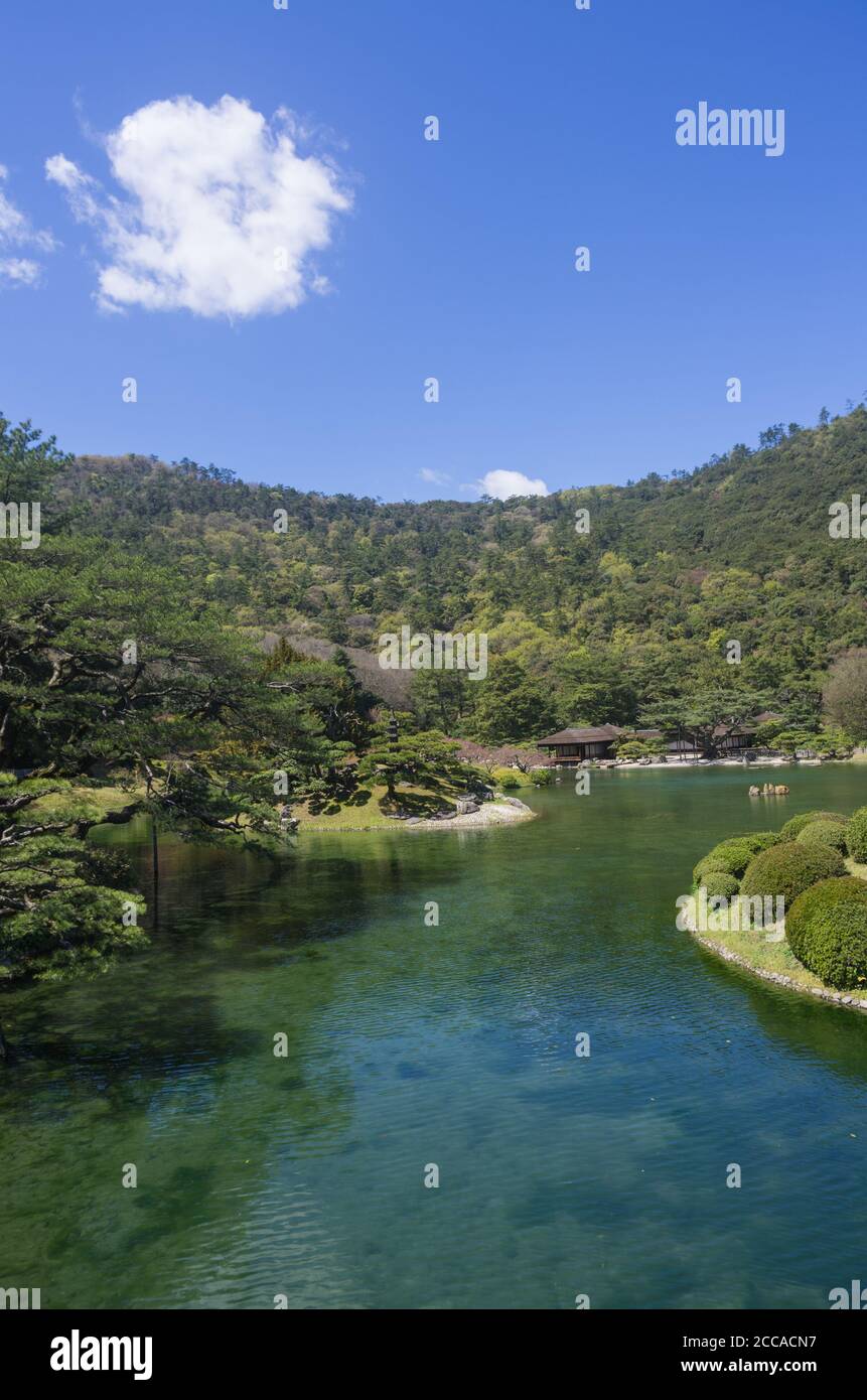 Impressions from spring in the famous Japanese Landscape Garden Ritsurin in Takamatsu City, Shikoku, Japan Stock Photo