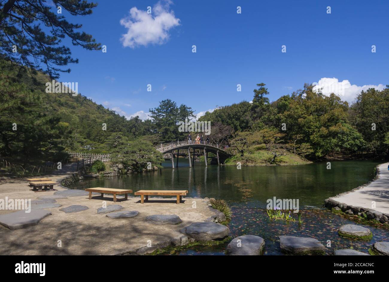 Impressions from spring in the famous Japanese Landscape Garden Ritsurin in Takamatsu City, Shikoku, Japan Stock Photo