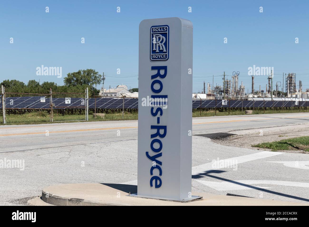 Indianapolis - Circa August 2020: Rolls-Royce LibertyWorks plant. Rolls-Royce is a Global Company Providing Jet and Gas Turbine Engines. Stock Photo