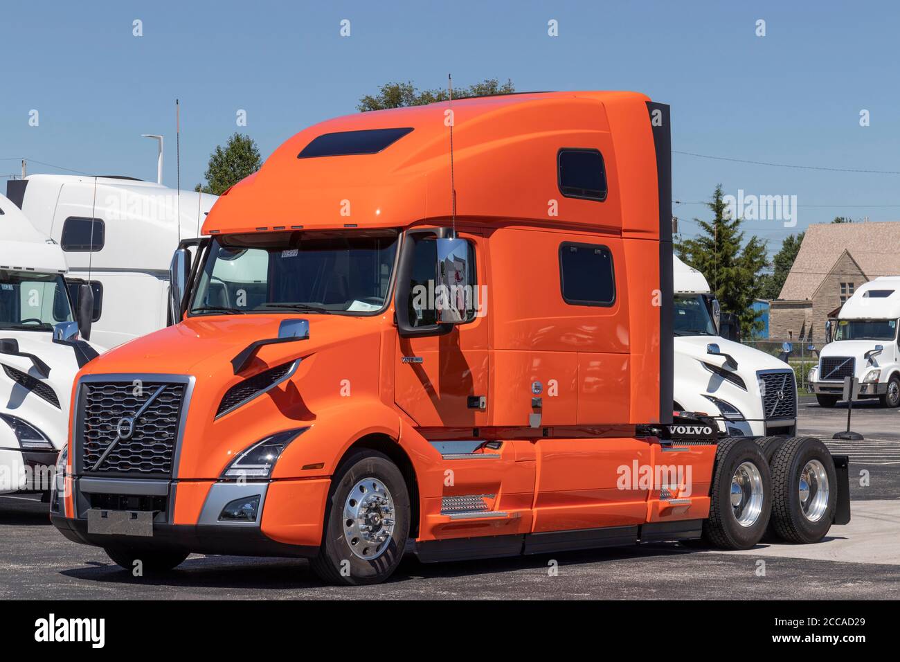 Indianapolis - Circa August 2020: Volvo Semi Tractor Trailer Trucks Lined  up for Sale. Volvo is one of the largest truck manufacturers Stock Photo -  Alamy