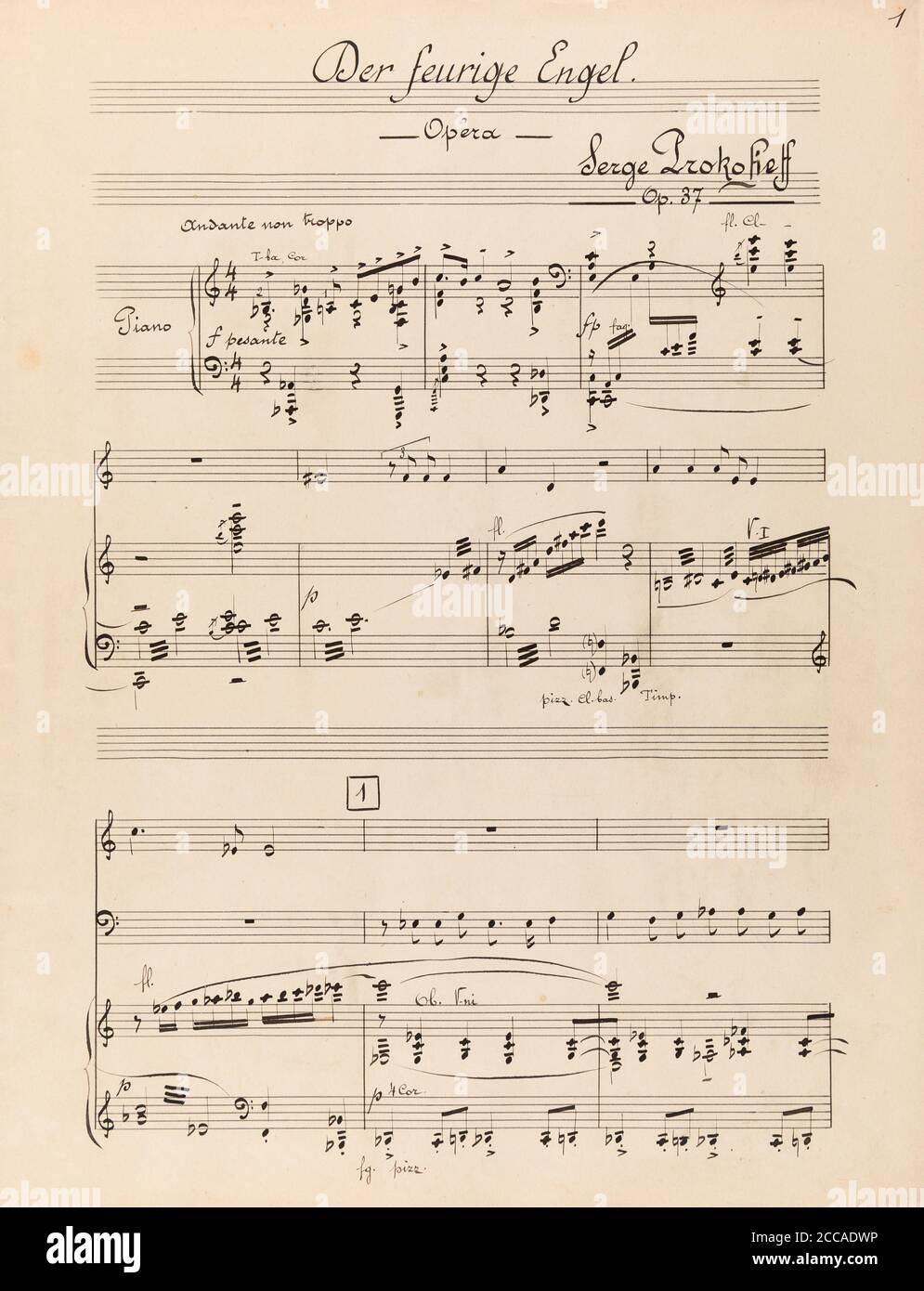 The score of the opera The Fiery Angel by Sergei Prokofiev. Museum: PRIVATE COLLECTION. Author: Sergei Sergeyevich Prokofiev. Stock Photo