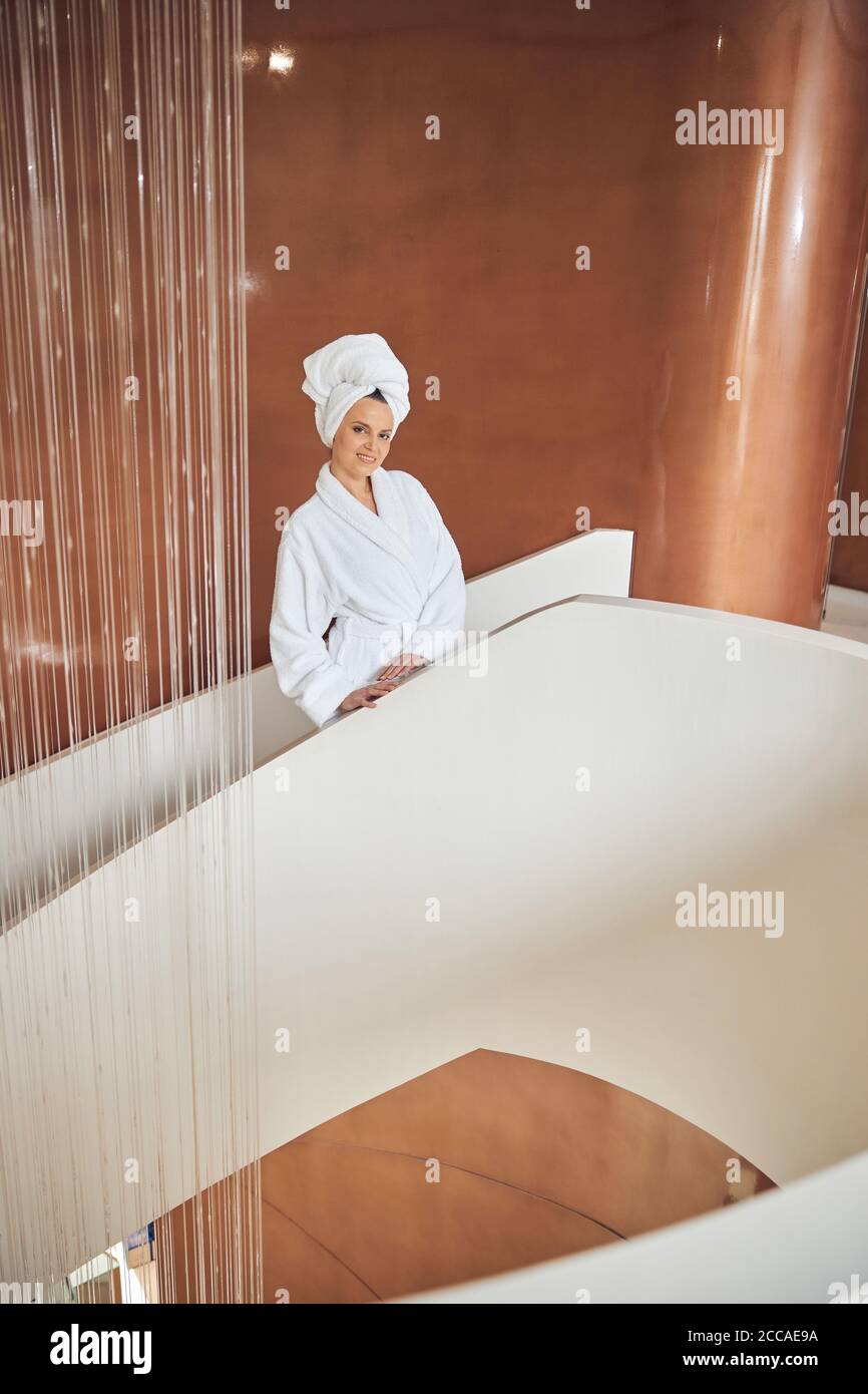 Smiling spa client posing for the camera Stock Photo