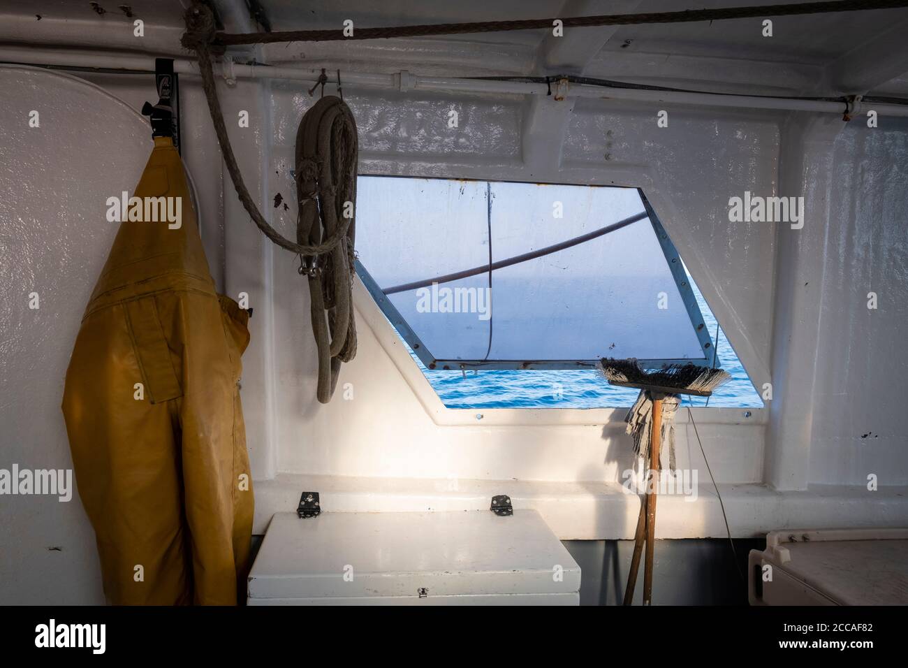 Window of a fishing trawler. Costa Brava. Girona province. Catalonia. Spain. Stock Photo