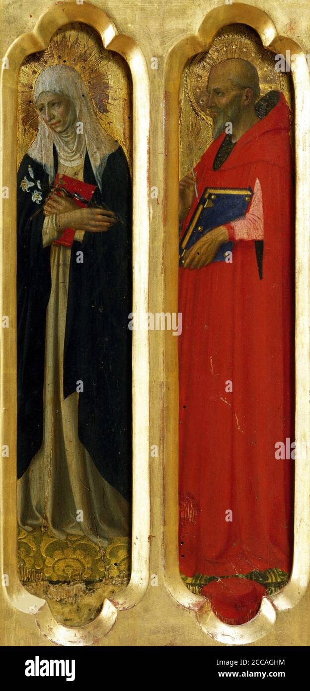 Saint Catherine of Siena and Saint Jerome (From the Perugia Altarpiece). Museum: Galleria Nazionale dell'Umbria, Perugia. Author: FRA ANGELICO. Stock Photo