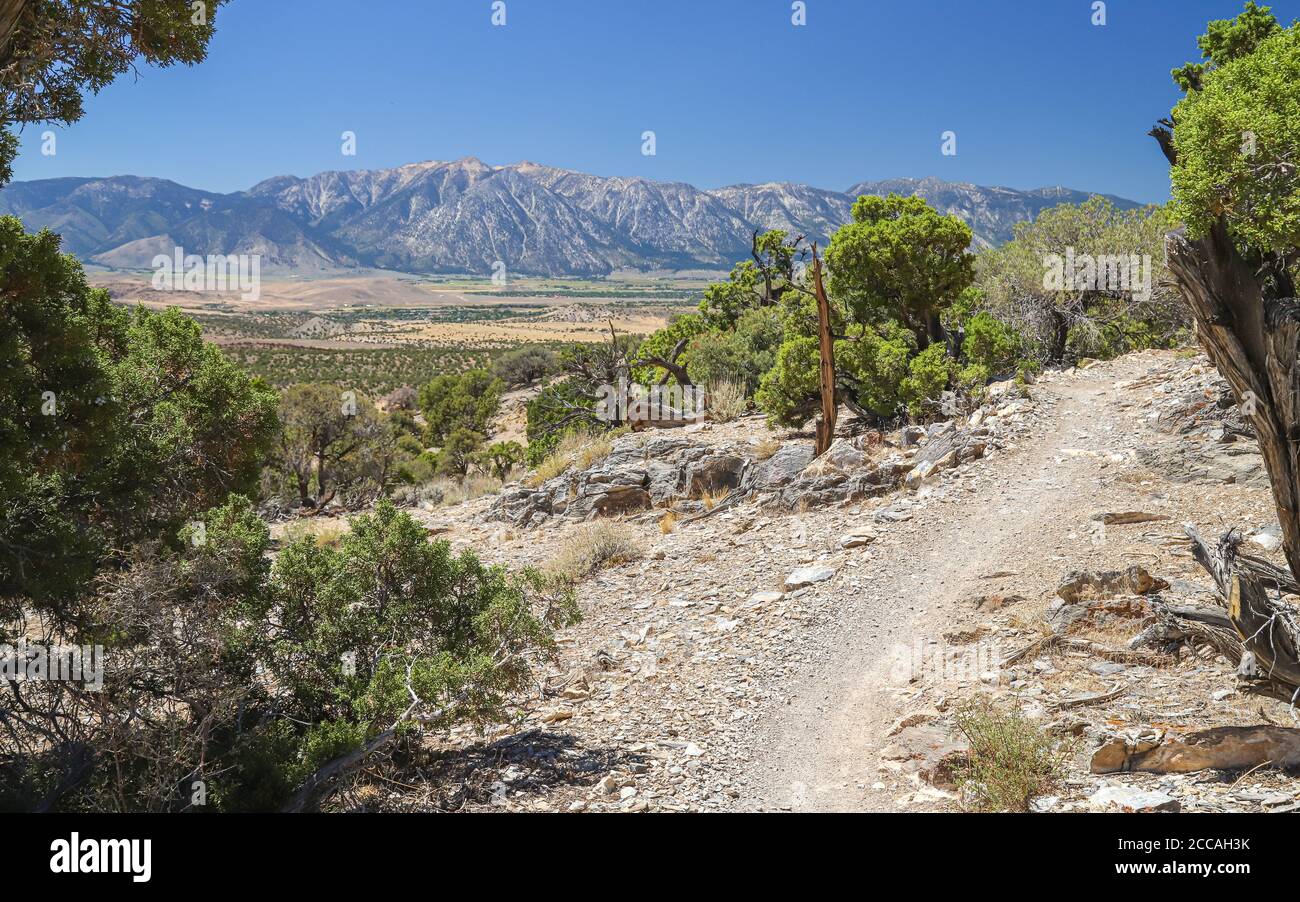 GARDNERVILLE, NEVADA, UNITED STATES - Aug 13, 2020: The Pinyon Trail on the outskirts of Gardnerville near the Pine Nut Mountains provides views of th Stock Photo