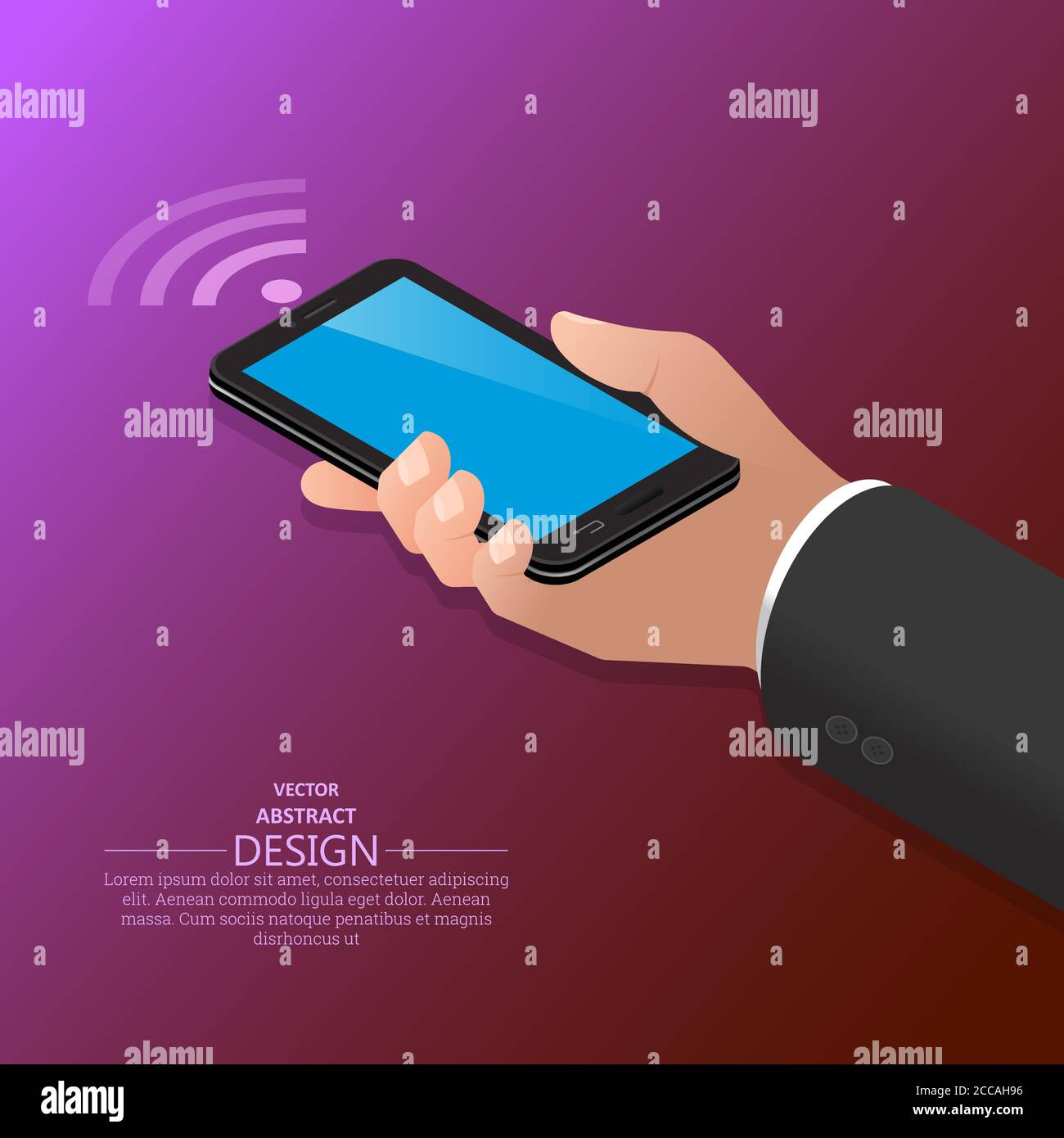 Hand holding the smartphone. Vector illustration in isometric, 3D style. Stock Vector
