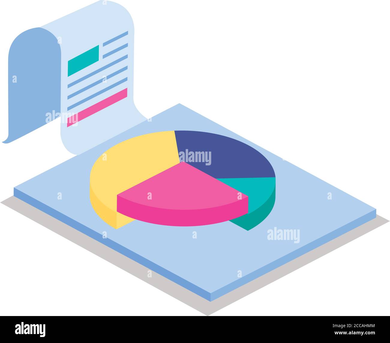 Pie chart in document isometric line style icon vector design ...