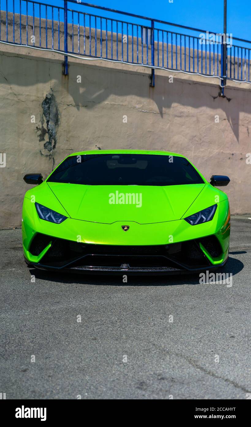 SESTRI LEVANTE ITALY Jul 18 2020 Neon Green Lamborghini sestri-levante-italy-jul-18-2020-neon-green-lamborghini