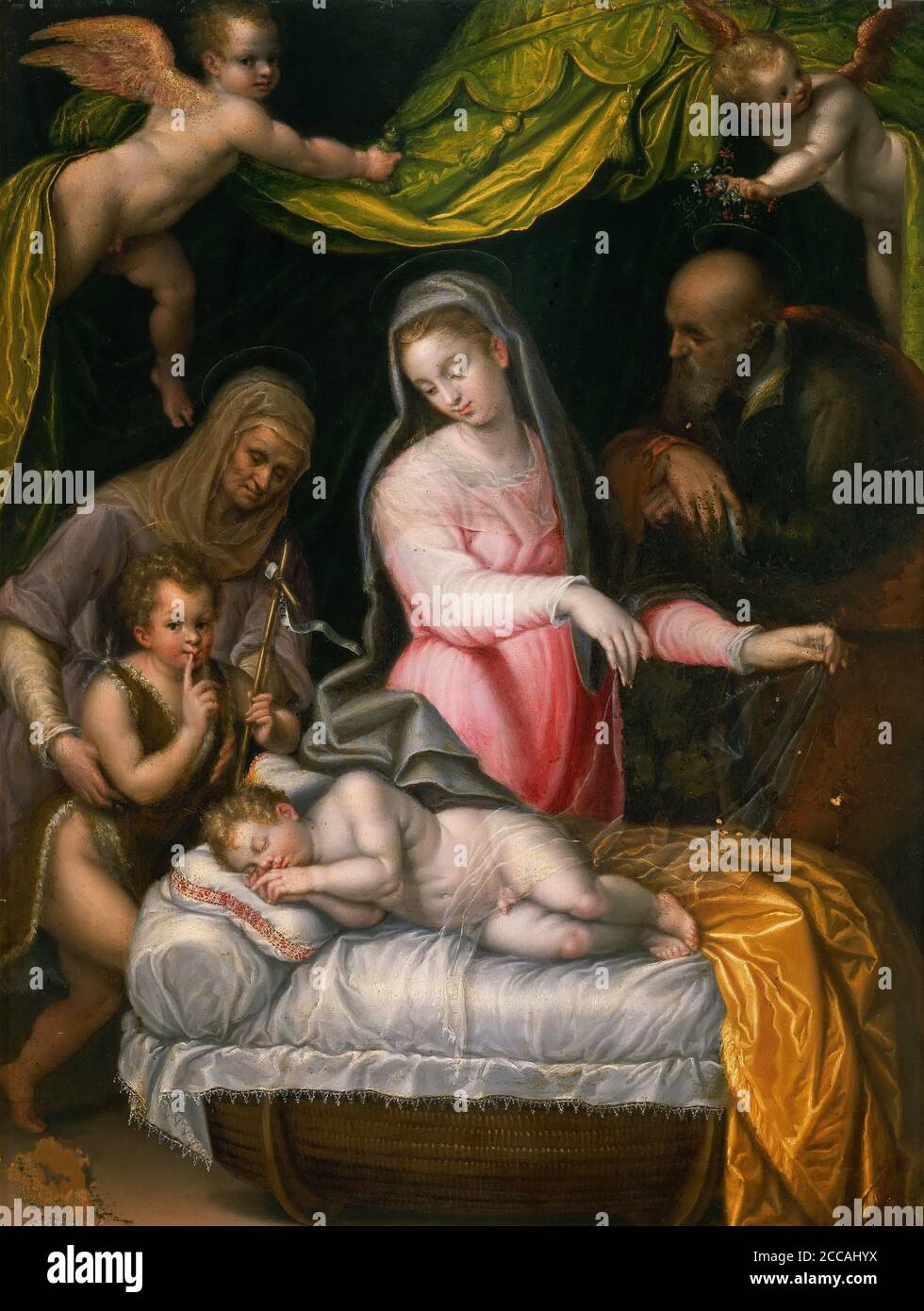 The Holy Family with John the Baptist and Saint Elizabeth. Museum: Galleria Borghese, Rome. Author: LAVINIA FONTANA. Stock Photo