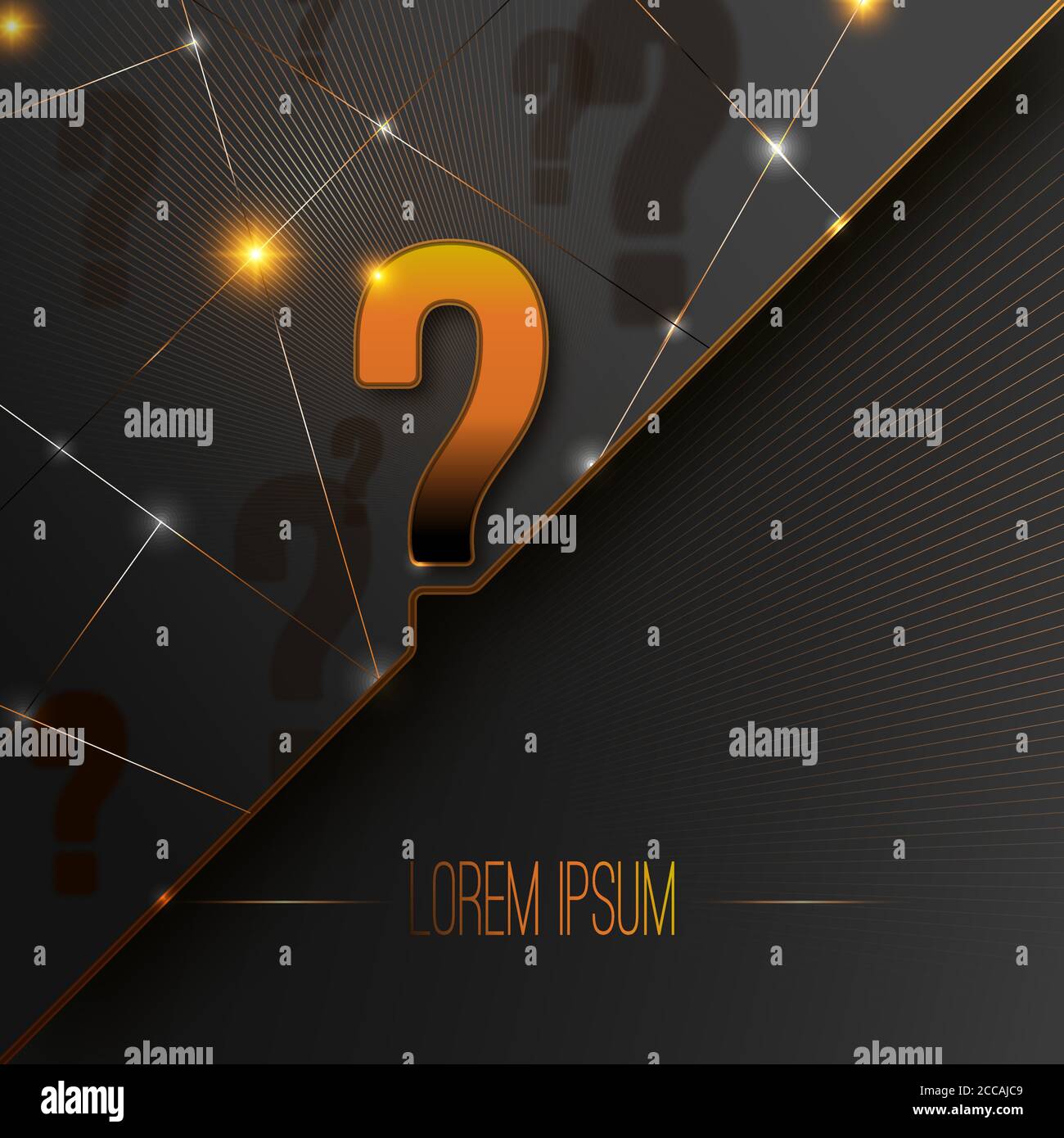 Question mark. Abstraction.Background with glowing elements. The concept of confusion of consciousness. Technology network. Vector illustration. Stock Vector