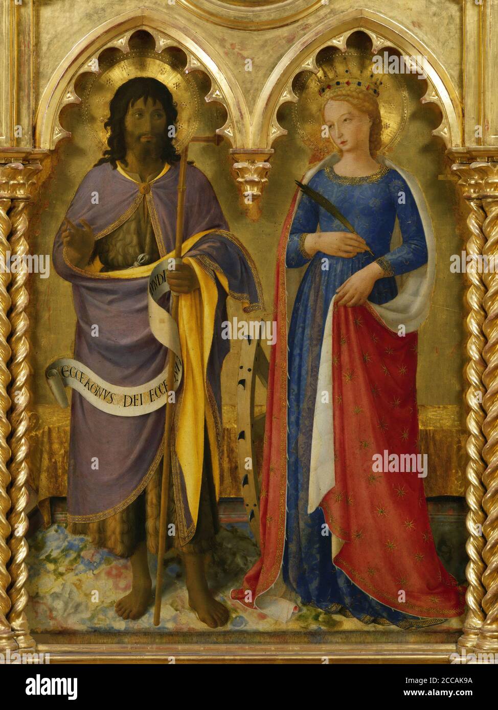 Saint John the Baptist and Saint Catherine of Alexandria (From the Perugia  Altarpiece). Museum: Galleria Nazionale dell'Umbria, Perugia. Author: FRA  ANGELICO Stock Photo - Alamy, image size:974x1390
