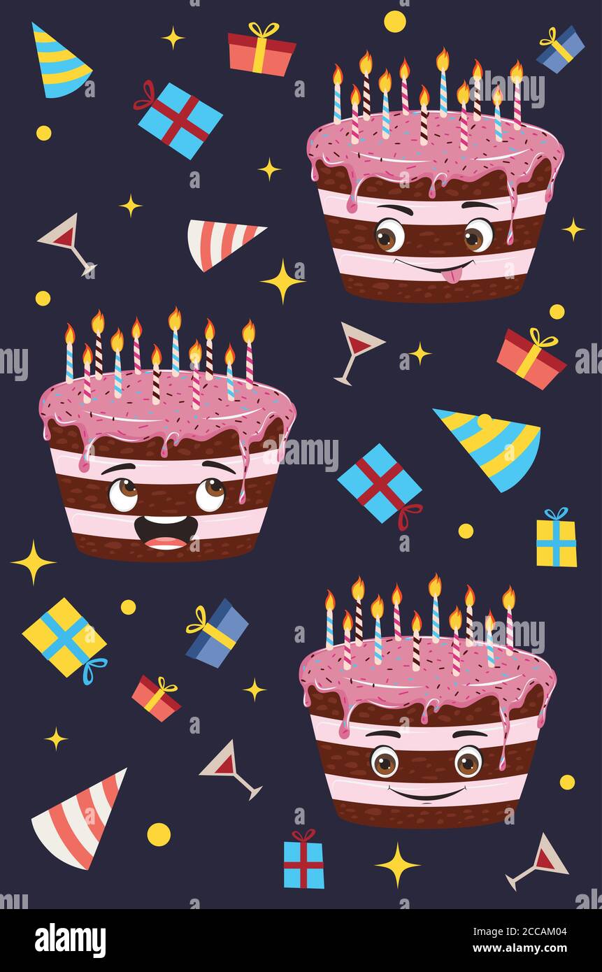 birthday cake with candles menu character cartoon food cute vector  illustration Stock Vector Image & Art - Alamy