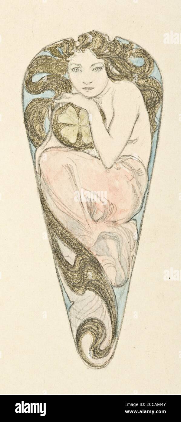 Projet de miniature pour pendentif d'une grande agrafe de corsage. Museum: Musée des Arts Décoratifs, Paris. Author: Alfons Marie Mucha. Stock Photo
