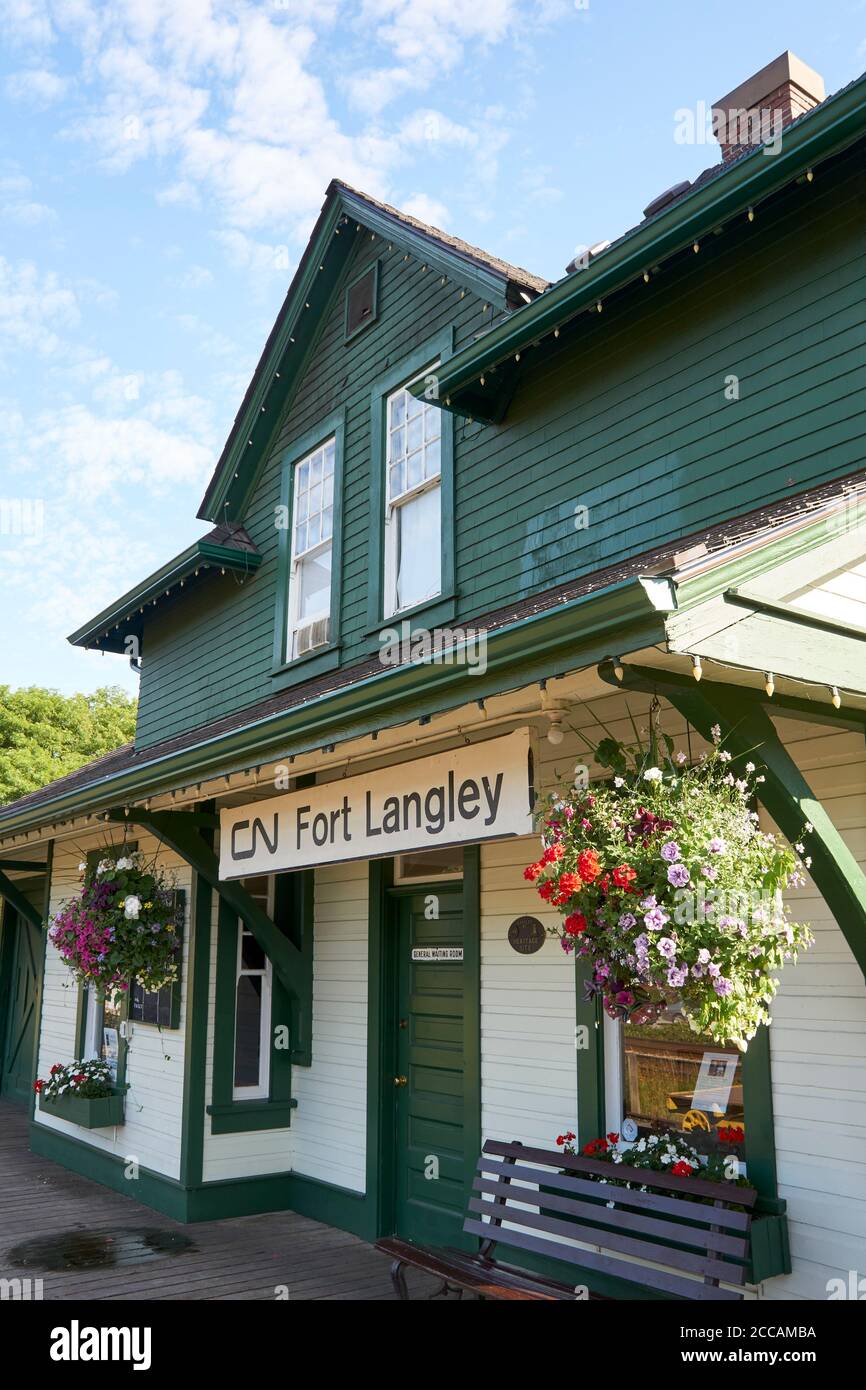 Heritage CNR Canadian National Railway Station in the town of Fort Langley, British Columbia, Canada Stock Photo