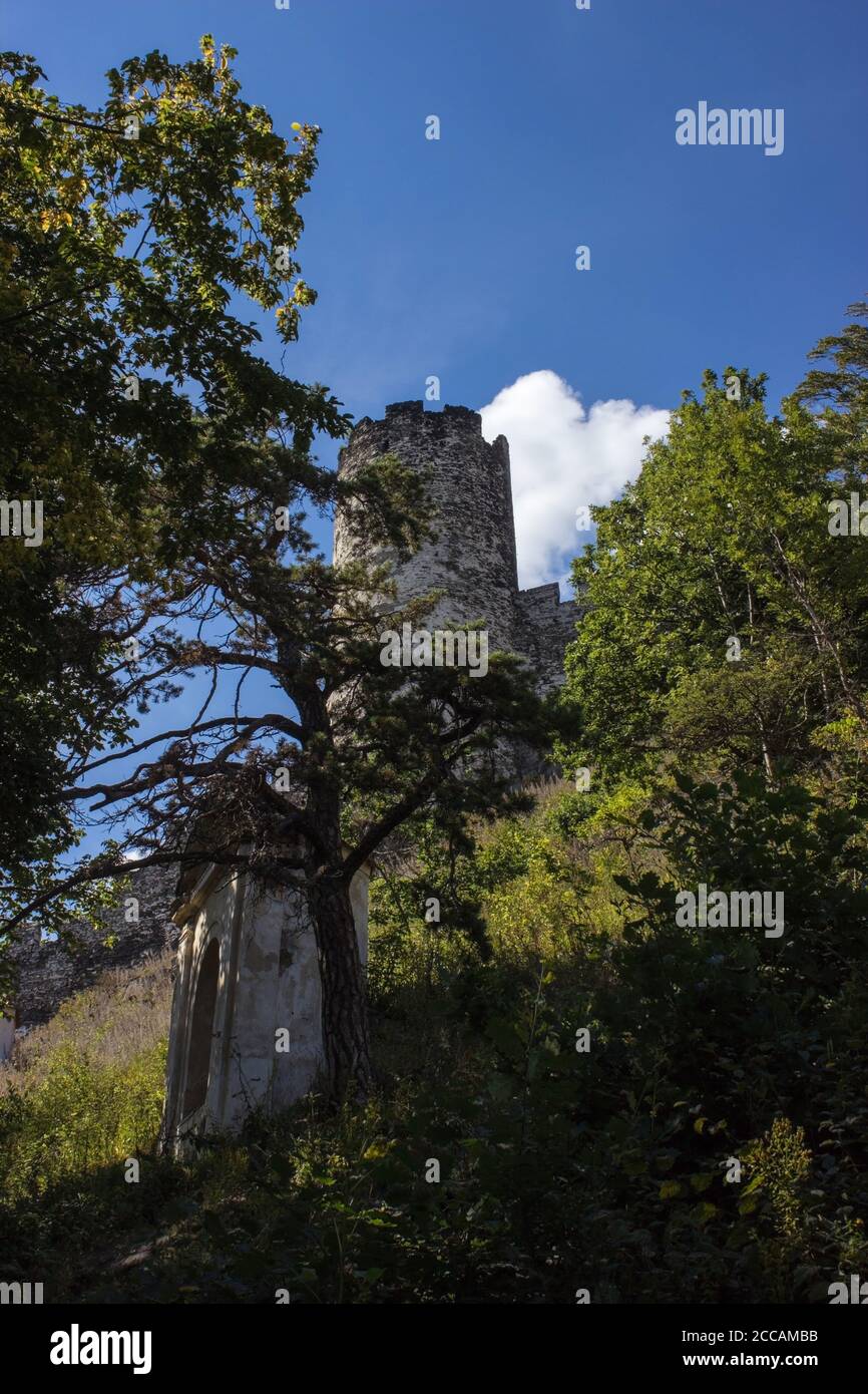 View of tower and wall of Bezdez castle in the Czech Republic. Stock Photo