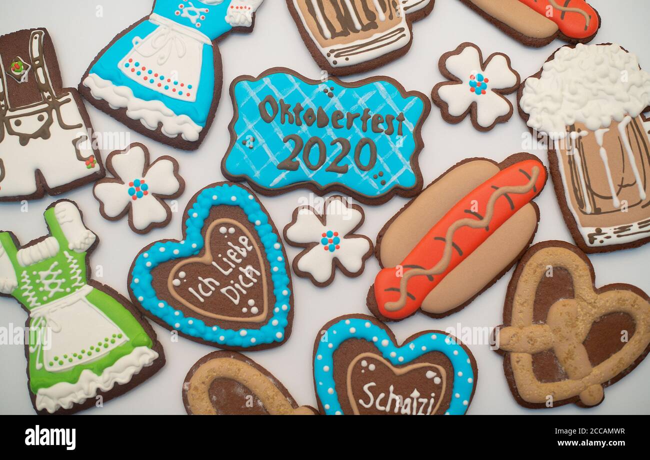 Oktoberfest Festival. Sweet gingerbread with the attributes of a German holiday. Munich, Bavaria, Germany Stock Photo