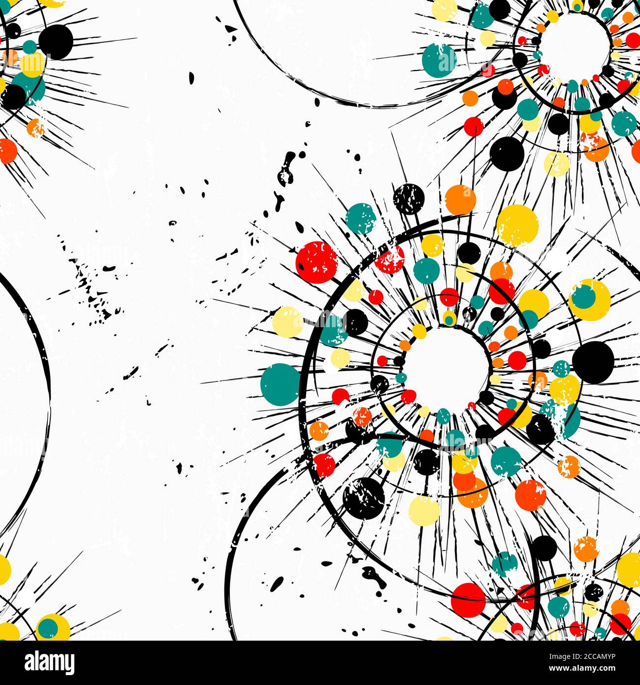 seamless background pattern, with circles/dots, lines, strokes and splashes Stock Vector