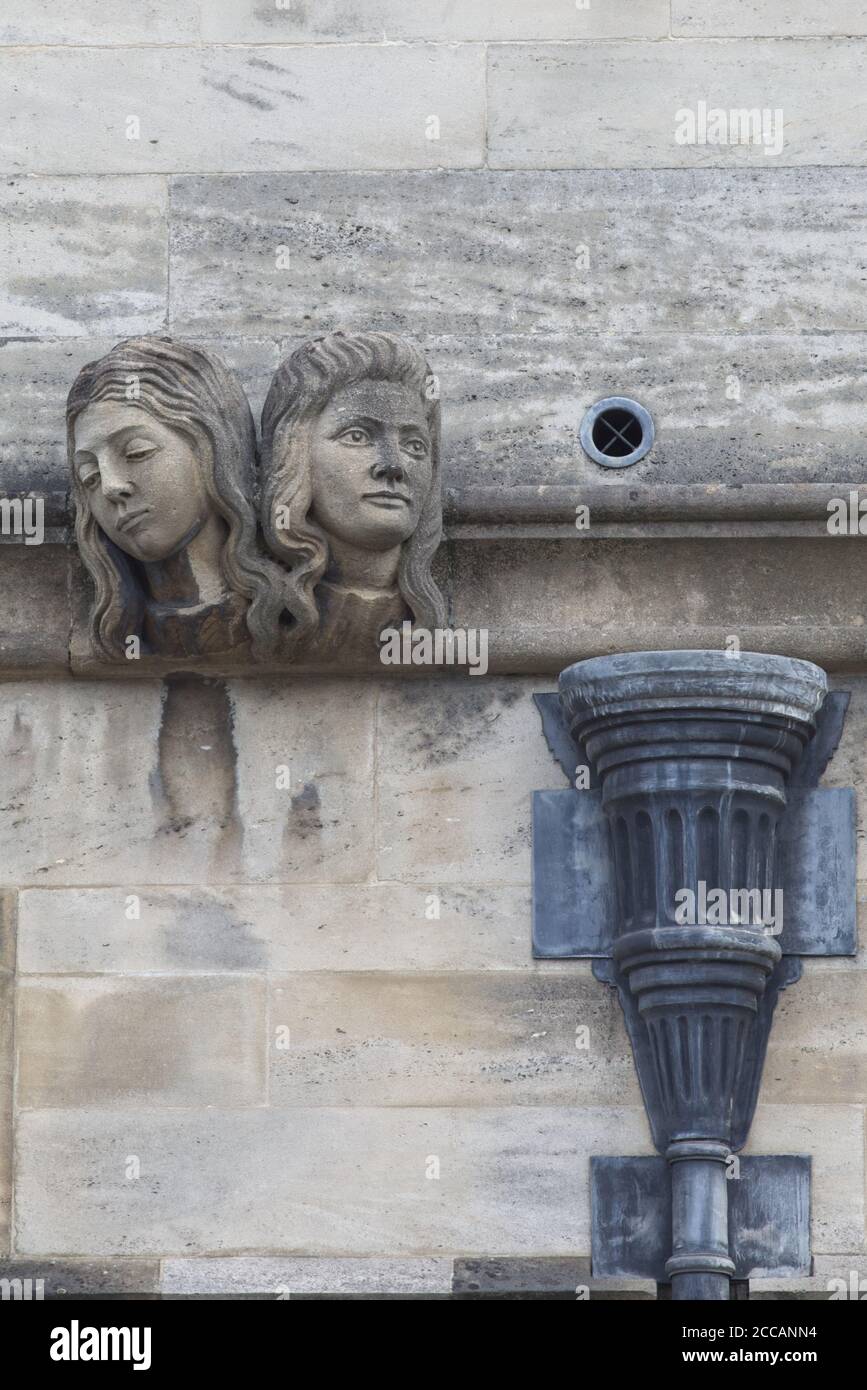 female heads on Magdalen Great Tower part of Magdalen College Stock Photo
