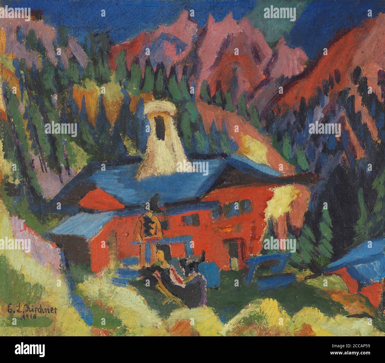 House on the Stafelalp. Museum: PRIVATE COLLECTION. Author: ERNST LUDWIG KIRCHNER. Stock Photo