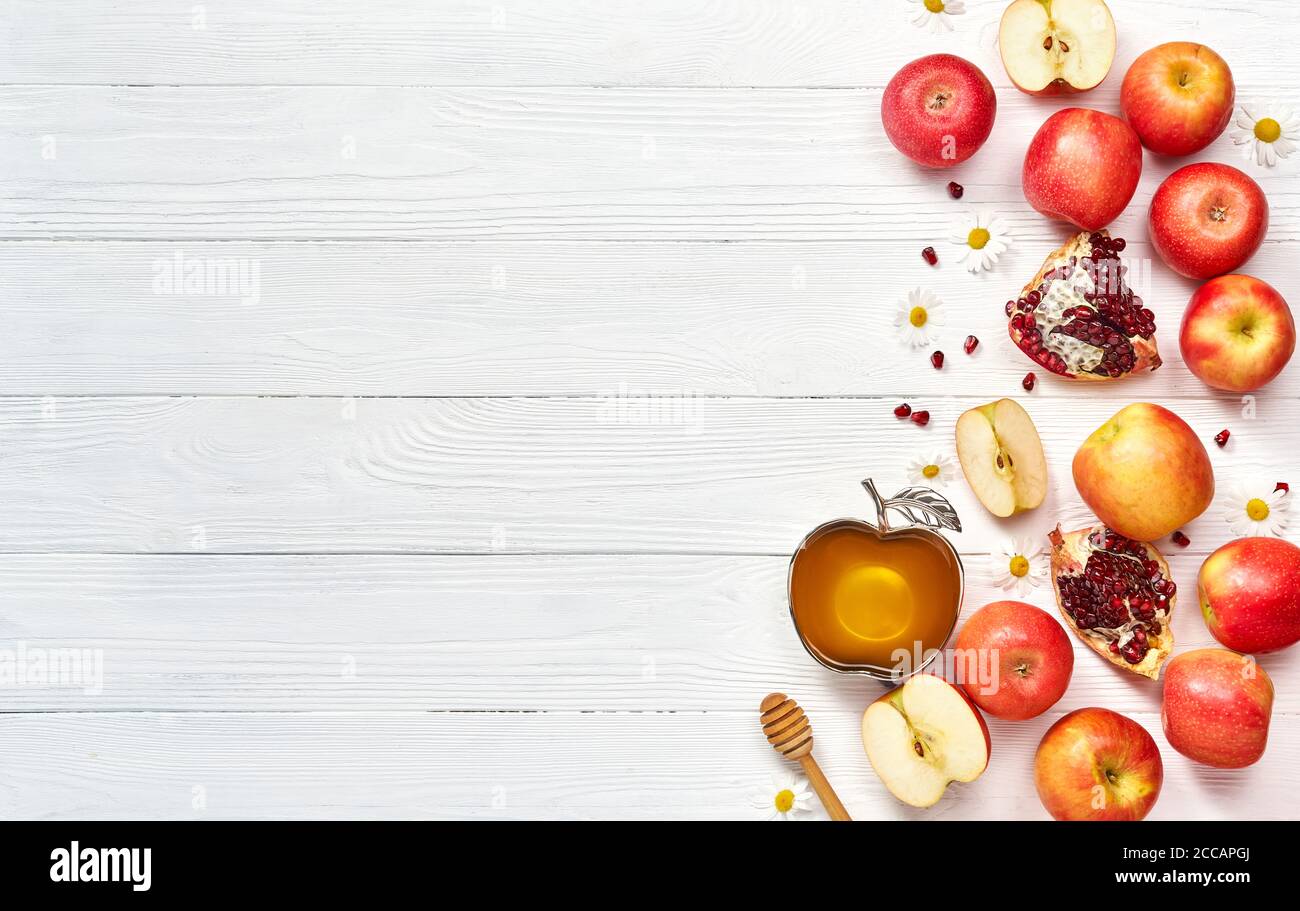 Rosh hashanah (jewish New Year holiday) concept. Traditional symbols ...