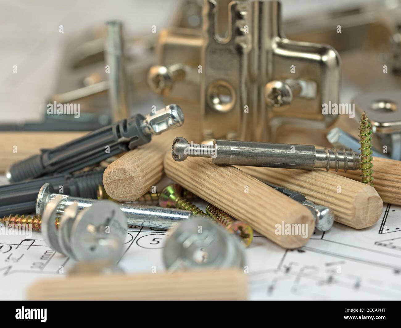 Furniture fittings and tools for furniture assembly Stock Photo Alamy