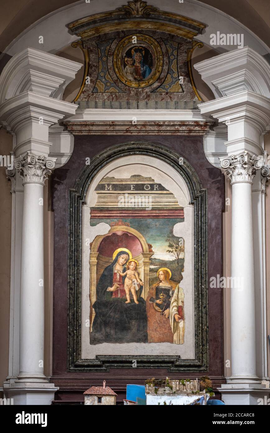 Chapel of Sant'Ignazio. Cathedral of Santa Maria Assunta in Rieti. Fresco Virgin with Child. Lazio region, Italy, Europe Stock Photo