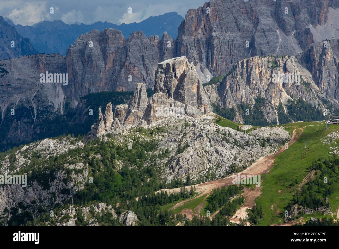Cinque Torri comprise a small rock formation belonging to Nuvolao group in the Dolomiti Ampezzane Stock Photo