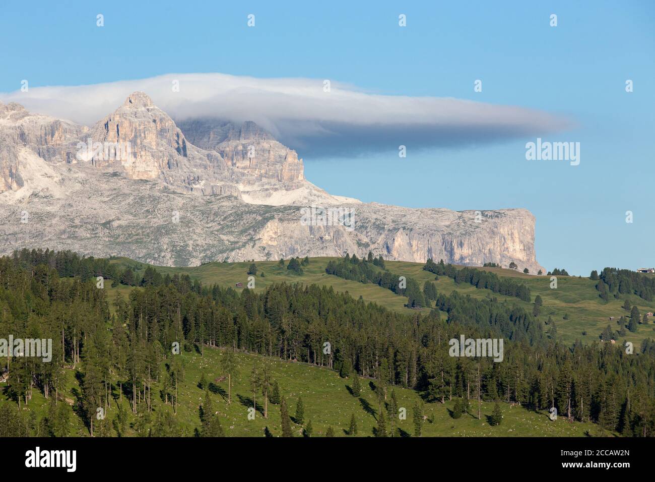 View of part of the Sella group, a plateau-shaped massif in the Dolomites mountains of northern Italy Stock Photo