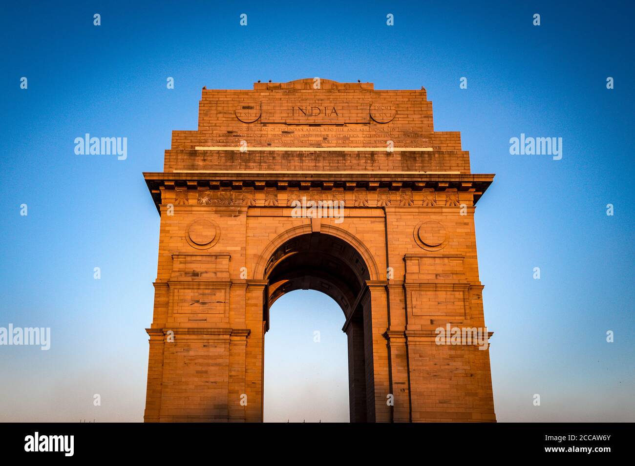 India Gate war memorial located in New Delhi, India. India Gate is the