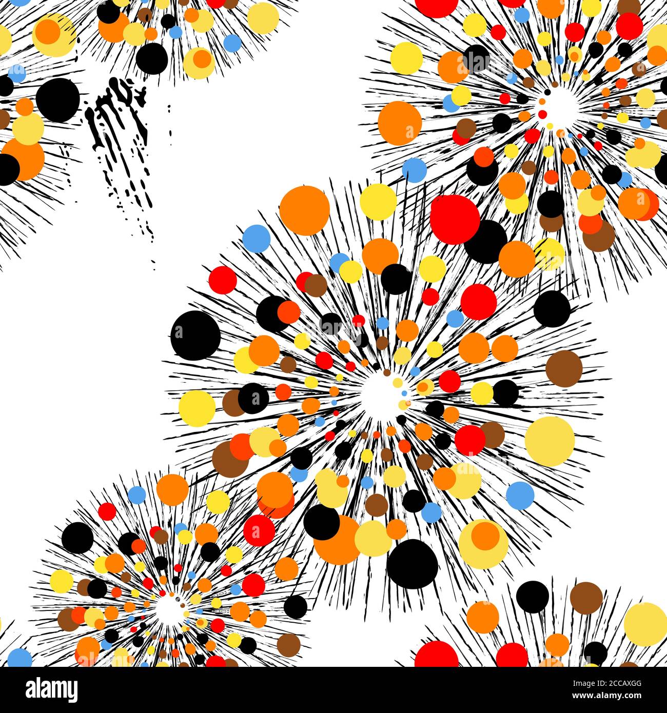 seamless pattern background, with circles, dots, strokes and splashes Stock Vector