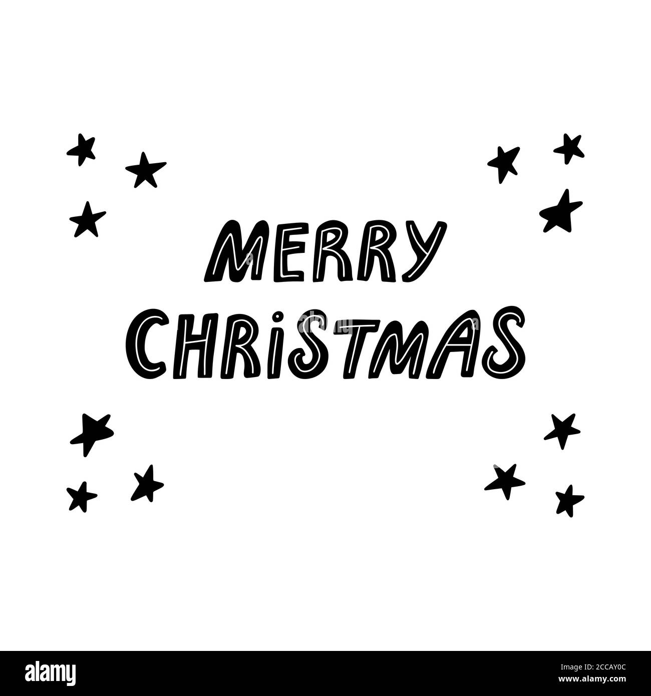 Merry Christmas. Cute hand drawn lettering in modern scandinavian style