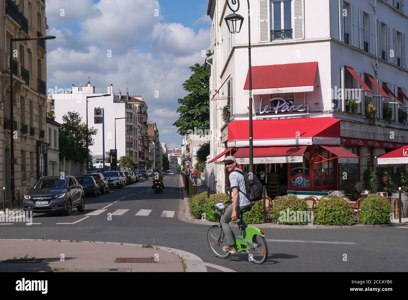 Tourist riding a rental bike in Paris, France, Europe Stock Photo Alamy